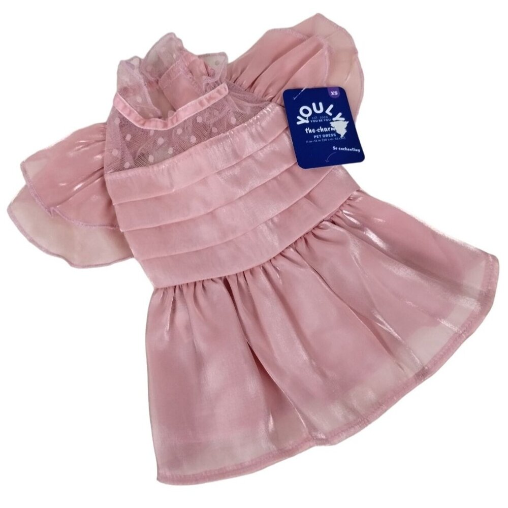 Youly Charmer Pink Ruffle Princess Dress with Lace Detail for Dogs XS 11 Inch